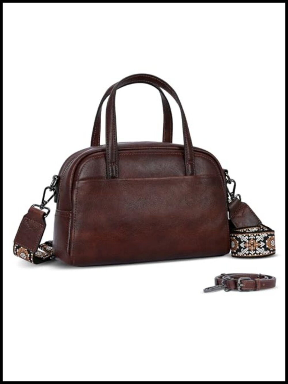 Genuine Leather Crossbody Satchel Handbag with 2 Straps